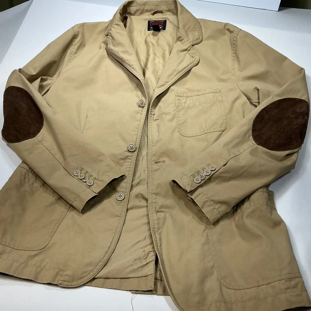 Cremieux Men's Beige Cotton Blazer Jacket with Elbow Patches‎ - Versatile Style
